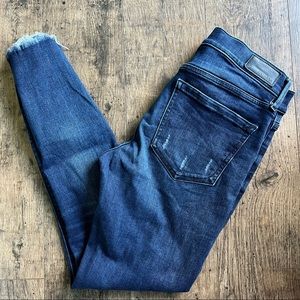 Express Dark Wash Skinny Jeans Raw Hem 6R